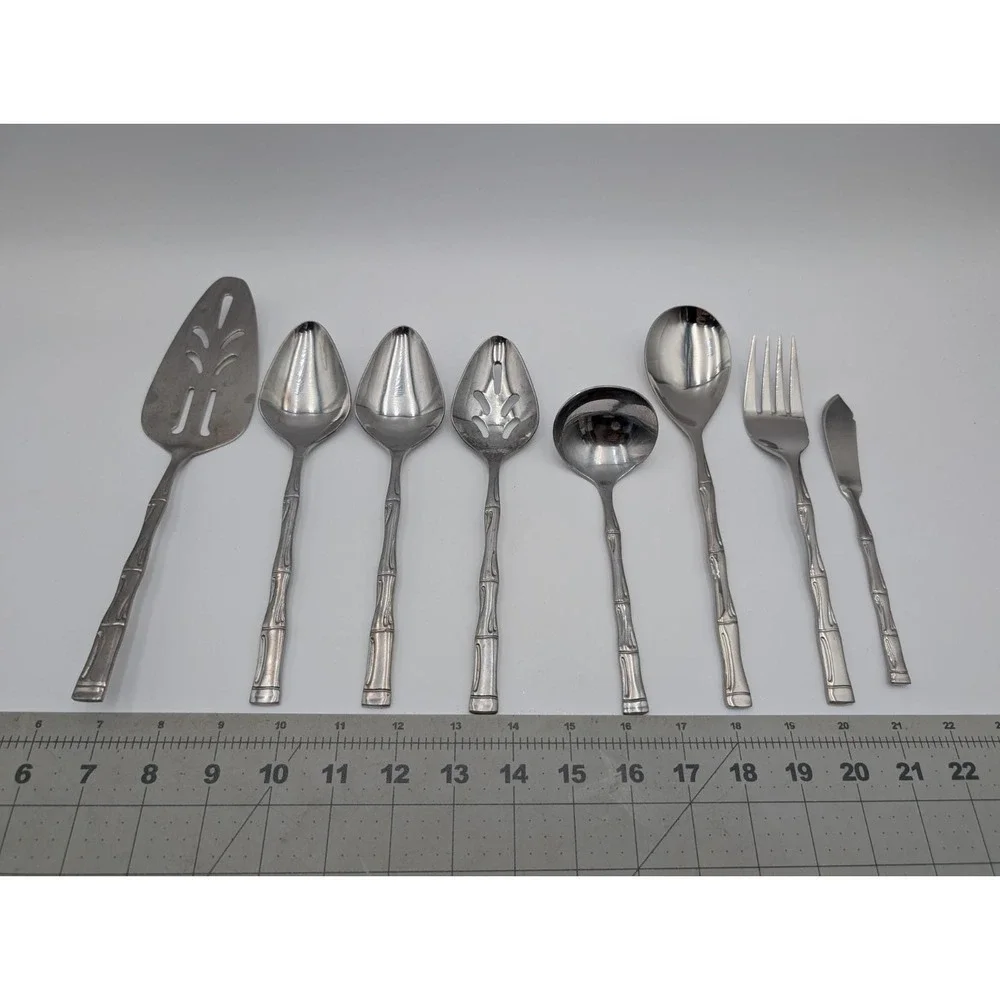 Bamboo‎ Stainless Flatware Serving  Utensil Lot Korea